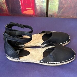 Eileen Fisher Black Leather Ankle-Strap Espadrilles - Size 8